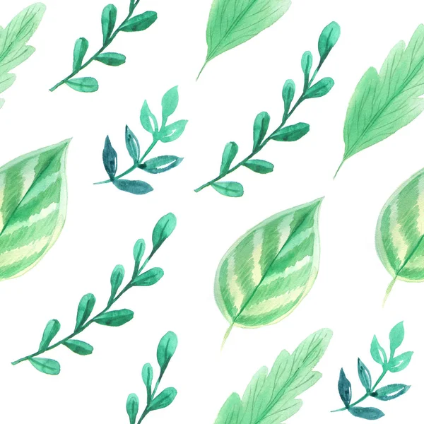 Watercolor green leaves seamless pattern — Stock Photo, Image