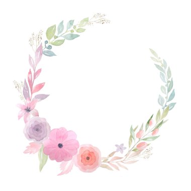 Sulu Boya yuvarlak çerçeve çiçek 