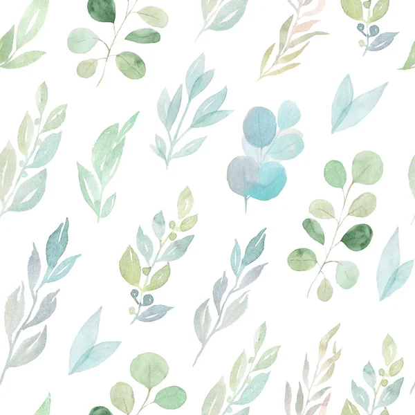 Watercolor green leaves seamless pattern — Stock Photo, Image