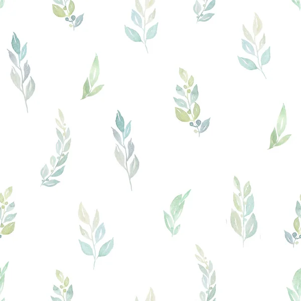 Seamless pattern with watercolor green leaves — Stock Photo, Image