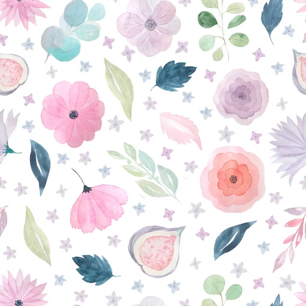 ピンクの花や葉でシームレスなパターン — ストック写真