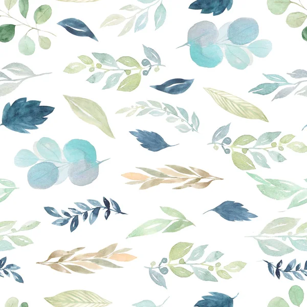 Watercolor light green branches seamless pattern