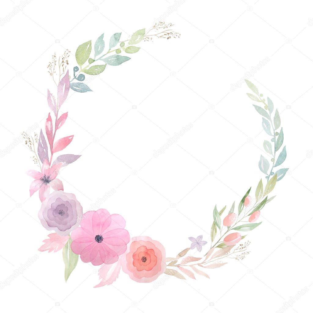Watercolor floral round frame 