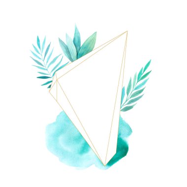 Suluboya tropikal çiçek geometrik çerçeve