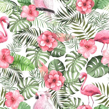 Suluboya tropikal çiçek dikişsiz desen