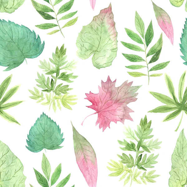 Suluboya yeşil yapraklar pürüzsüz desen — Stok fotoğraf
