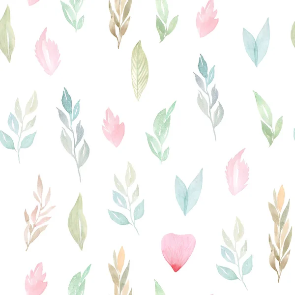 Seamless pattern with watercolor green leaves — Stock Photo, Image