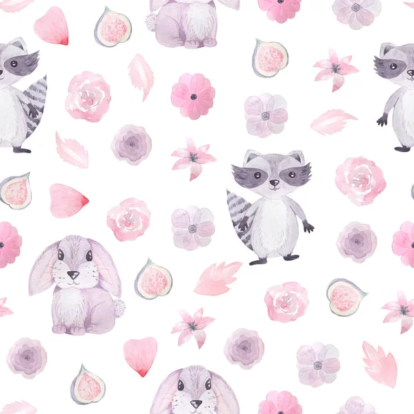 Seamless pattern with hare and racoon — Stock Photo, Image