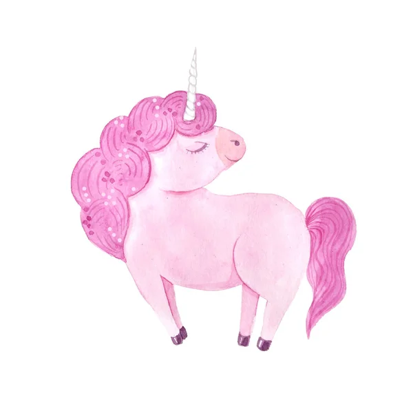 Acuarela rosa unicornio ilustración —  Fotos de Stock