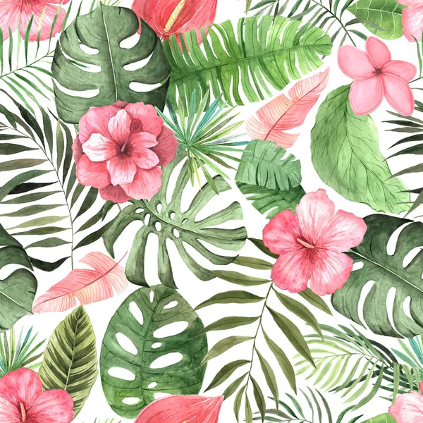 Watercolor tropical floral seamless pattern