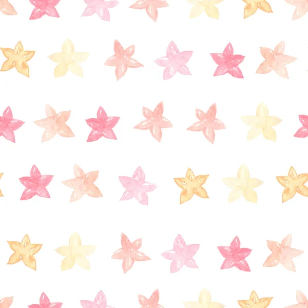 Bezproblemowy wzór z akwarelowymi różowymi gwiazdami — Zdjęcie stockowe