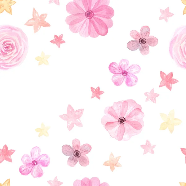 Padrão sem costura com rosas e anêmonas rosa — Fotografia de Stock