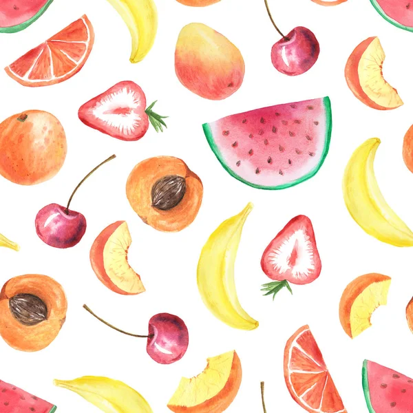 无缝模式与水彩的水果 — 图库照片