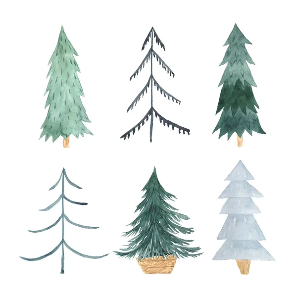 Aquarel groene kerstboom set — Stockfoto