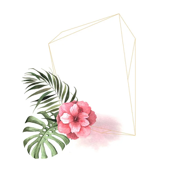 Moldura geométrica floral tropical aquarela — Fotografia de Stock
