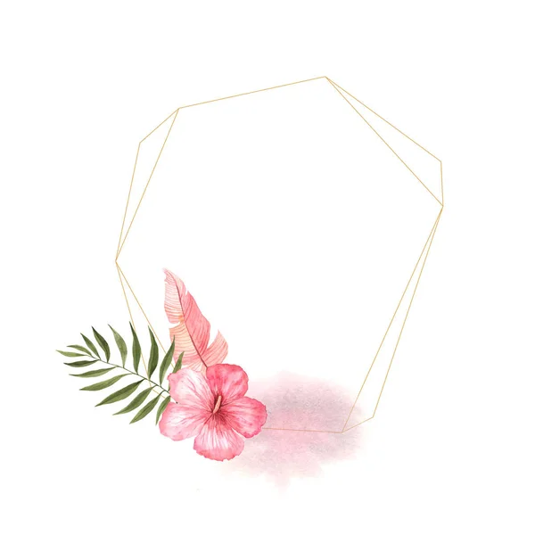 Акварель тропічна квіткова геометрична рамка — стокове фото