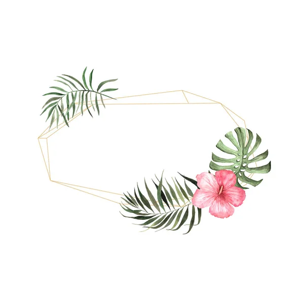 Акварель тропічна квіткова геометрична рамка — стокове фото