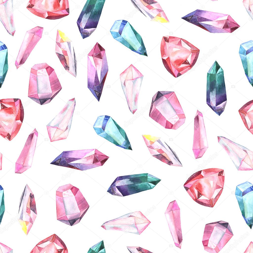 Seamless pattern with gems and crystals