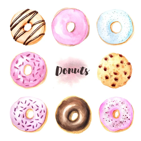 Aquarel hand geschilderd zoete en smakelijke donut — Stockfoto