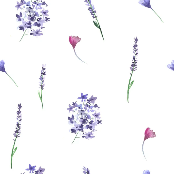 Watercolor wild flowers seamless pattern — Stok fotoğraf
