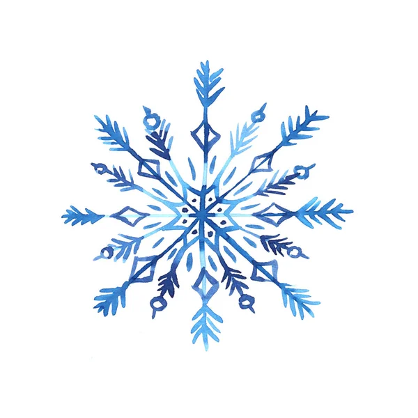 Akwarela ręcznie malowane śladowe płatki śniegu — Zdjęcie stockowe