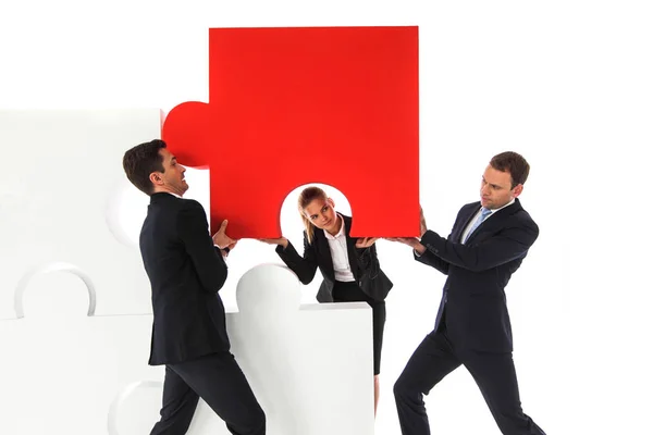 Business Team Assemblaggio Grande Puzzle Isolato Sfondo Bianco — Foto Stock