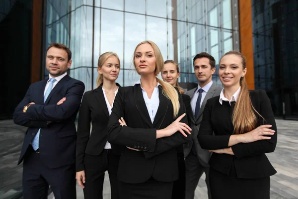 Portret Van Succesvolle Business People Team Staan Samen Buiten Buurt — Stockfoto