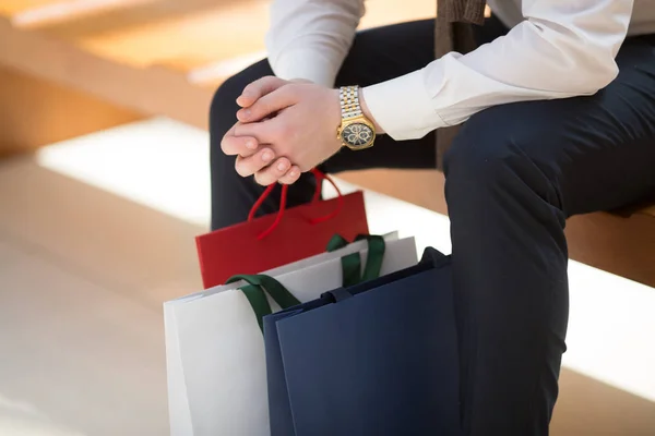 Prodej Lidé Muž Nákupní Tašky Shopping Mall Zblízka — Stock fotografie