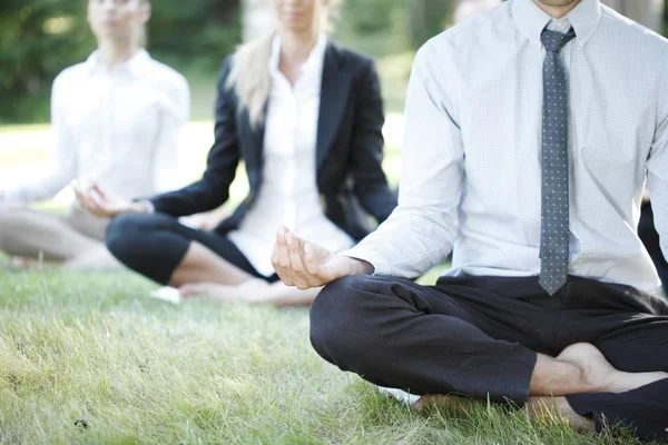 Business People Practicing Yoga Park — Stock Photo, Image