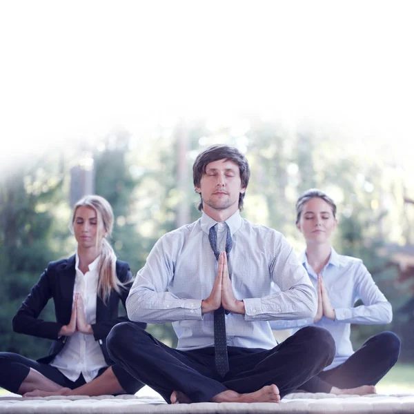 Business People Practicing Yoga Park — Stock Photo, Image