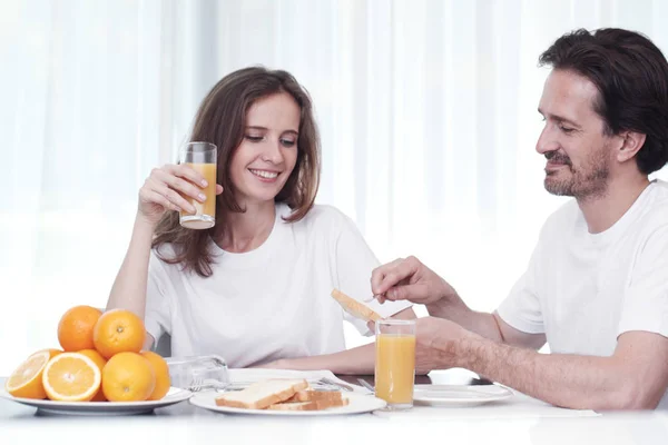 Couple Having Breakfast Together Home — Stock Photo, Image