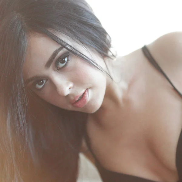 Sensual Atraente Morena Mulher Vestindo Lingerie Sexy — Fotografia de Stock