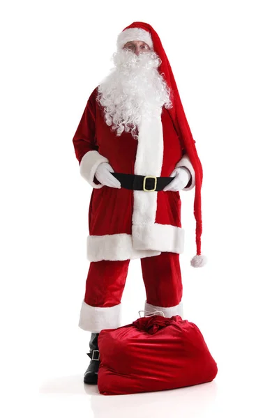 Święty Mikołaj Czerwonym Stroju Izolowane Białym Tle — Zdjęcie stockowe