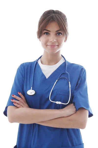 Retrato Enfermera Joven Aislado Sobre Fondo Blanco —  Fotos de Stock