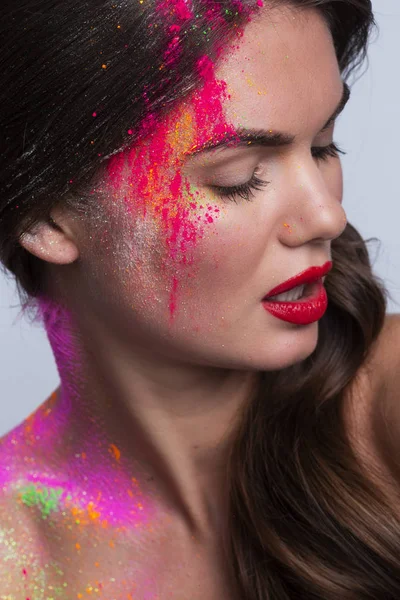 Woman face with colorful makeup — Stock Photo, Image