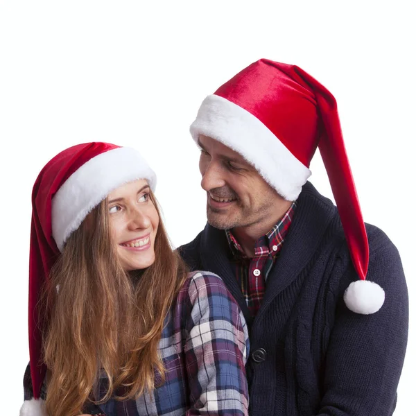 Pareja en sombreros de Santa — Foto de Stock