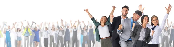 Successful Excited Business People Group Team Front Crowd Different Industries — Stock Photo, Image