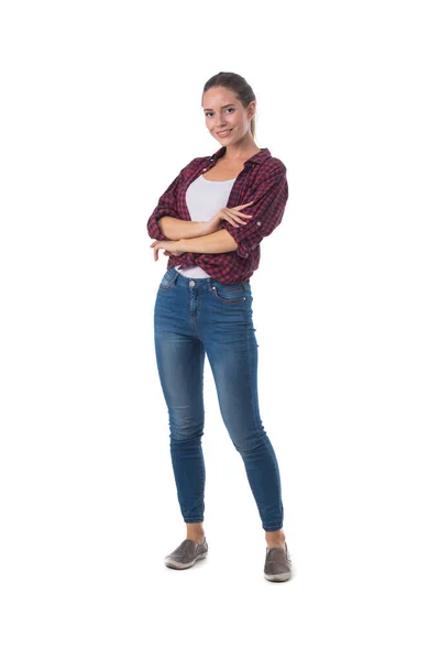 Retrato Larga Duración Una Joven Sonriente Con Los Brazos Cruzados —  Fotos de Stock