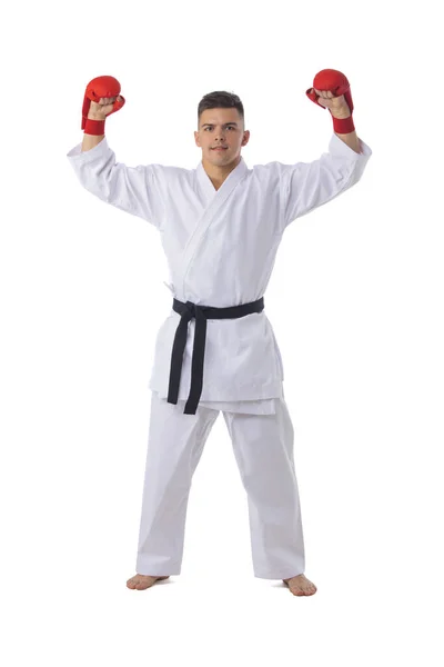 Mann Kämpfer Training Taekwondo Isoliert Auf Weißem Hintergrund — Stockfoto