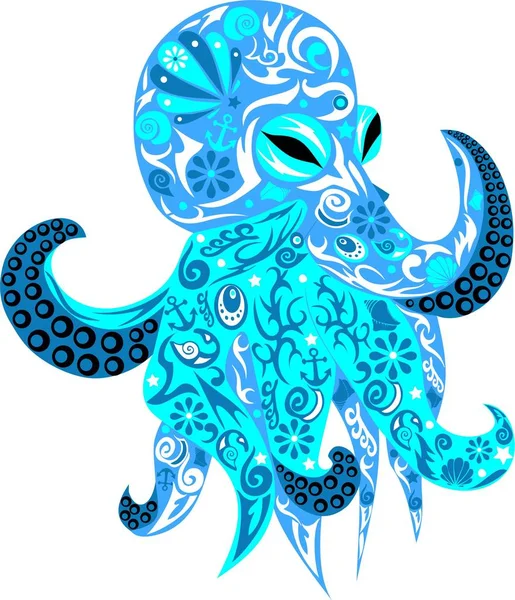 Pulpo Vector Animal Marino Bestia Con Patrón Criatura Acuática Ilustración — Vector de stock