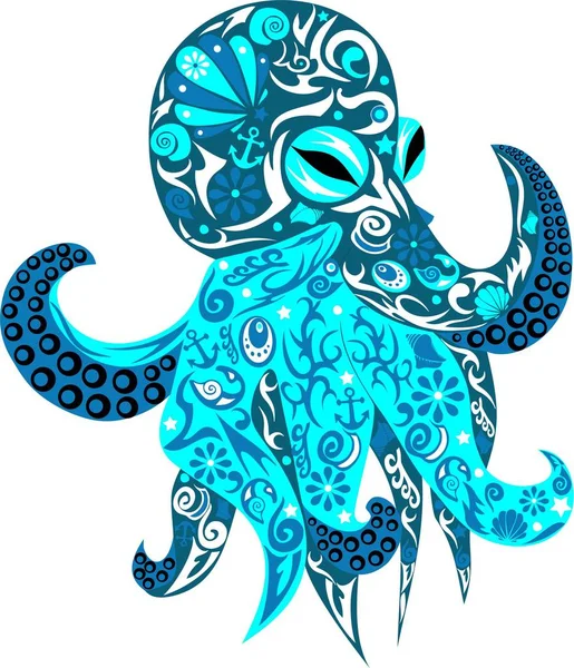 Octopus Vektor Moře Zvíře Šelma Vzorem Vodní Tvor Ilustrace Divokého — Stockový vektor