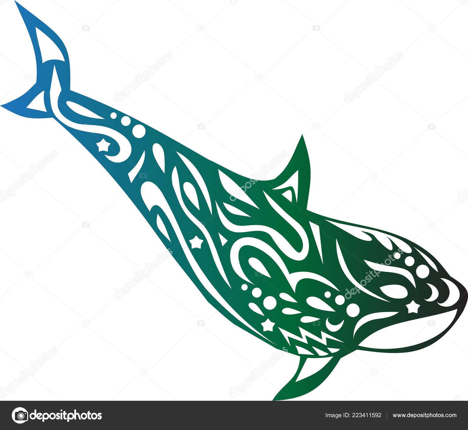 有图案的杀人鲸有海豚纹身动物身上有装饰品有科沙洛特贴纸有海洋生物有河豚海洋动物图库矢量图©sss07 223411592