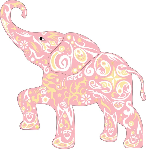 哺乳動物の体のデザイン小象 ベクトル子供飾り 花を持つマンモスのカブの図面 — ストックベクタ