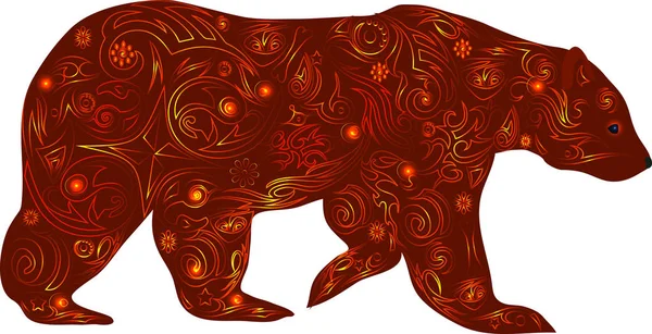 the bear with a pattern from flowers, an animal with drawing from lines, a bear goes forward, an illustration of a clumsy predator