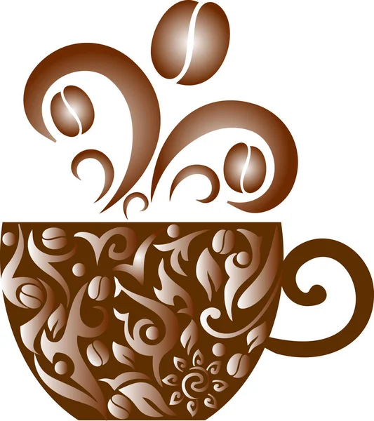 Coffee cup with a pattern, drink design, coffee icon, a pattern of beans and lichty