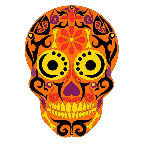 神聖な死 死んで メキシコの砂糖頭蓋骨の日 死の饗宴の日ベクター スケルトンの頭図面 — ストックベクタ