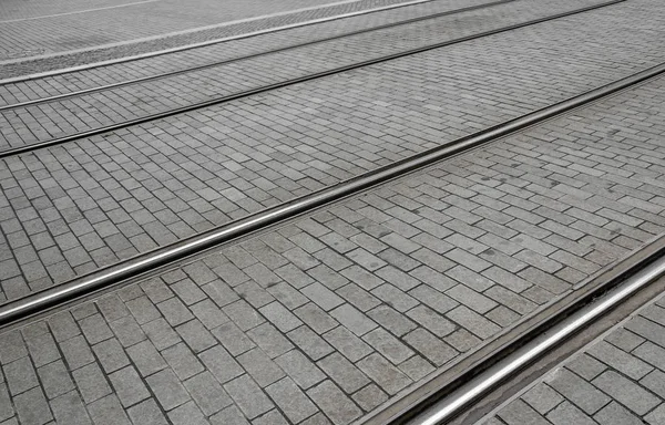 Traces of tram tracks on the road. — Stock Photo, Image