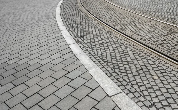 Traces of tram tracks on the road. — Stock Photo, Image