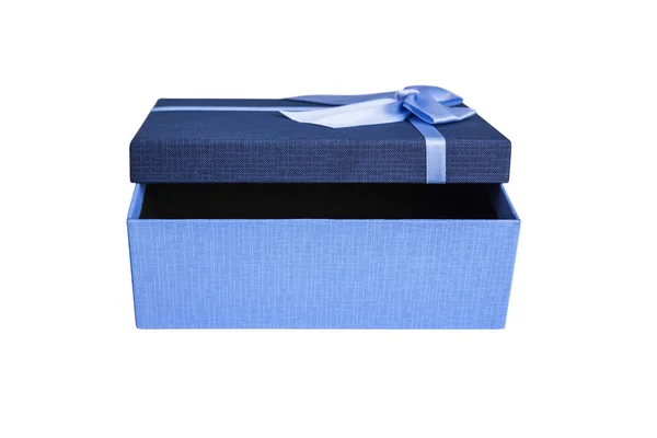 Blauwe doos open op een witte achtergrond. — Stockfoto