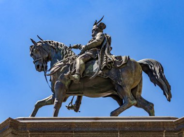 Zagreb, Hırvatistan'daki merkezi kare yasağı Josip Jelacic Anıtı.